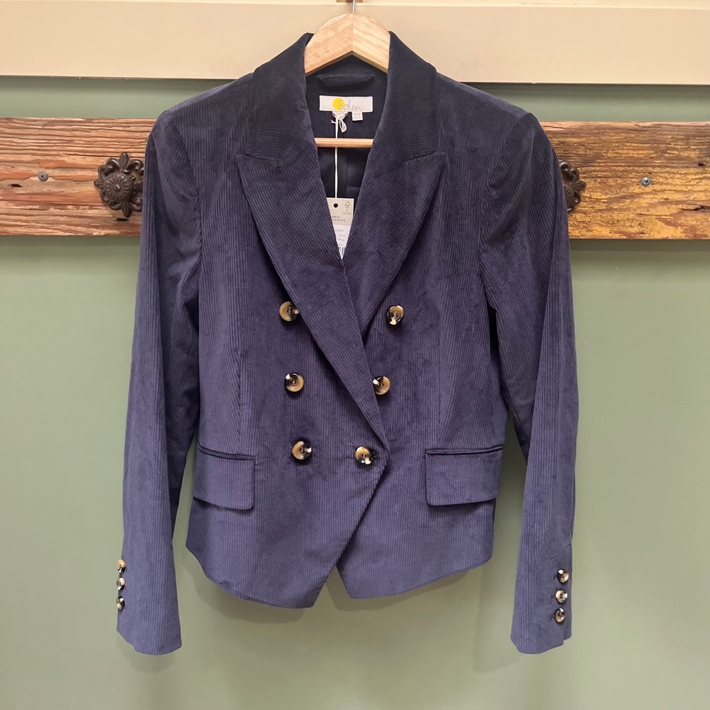 Boden Navy Blue Corduroy Double Breasted Blazer Jacket US 10 NWT U0073